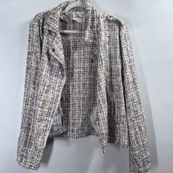 EST 1946 Women's Tweed Moto Jacket XL Multicolor Fringe Zip Mid-Length - Picture 2 of 8